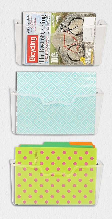 Simple Houseware Clear Single Pocket Wall Mount for Hanging File Holder, 3 Packs