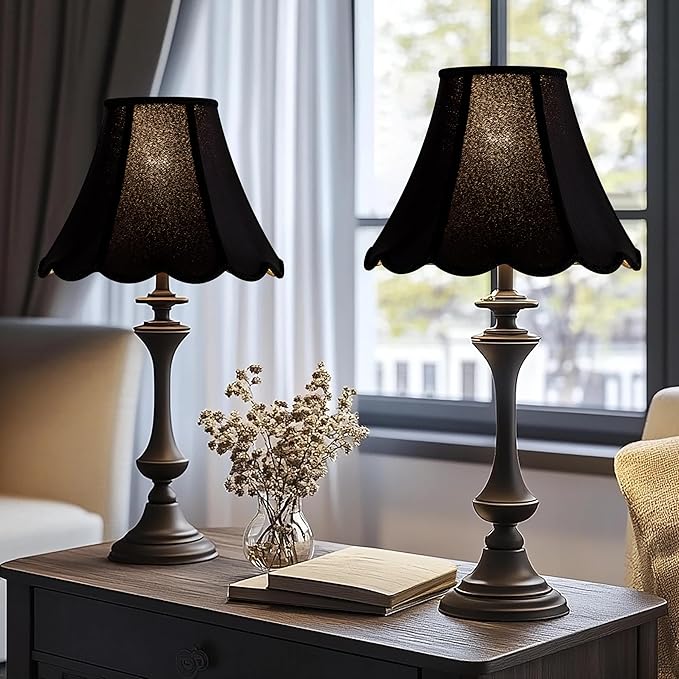 GOSO Scalloped Lamp Shades Set of 1 Medium Black Replac, Braids with Petal Edges,6×13×9.8 Inch Spider Lamp Shade for Floor Lamps, Modern Faux Silk Lampshades, Living Room Table Lamps,Easy Assembly