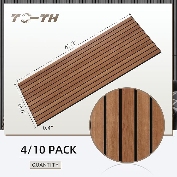 TO-TH Wood-Look Sound Panels, 4 Pack 47.2” x 23.6” Soundproof Wall Panels, Decorative Acoustic Panels,Wood Panels for Wall for Home, Office, Basement, Cherry with Mitered Edges