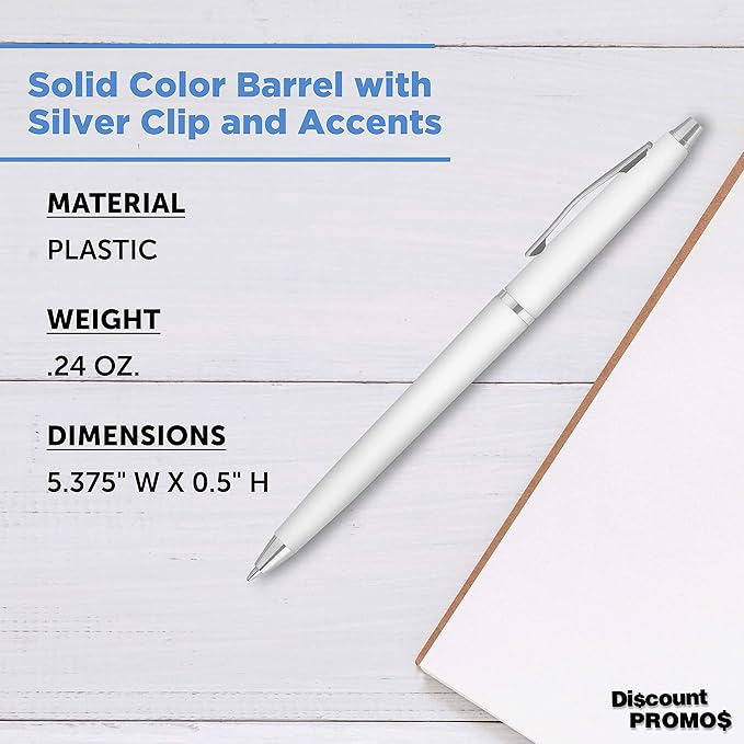 DISCOUNT PROMOS Langham Ballpoint Ink Pen - Set of 10 Writing Pens for Work - Cool Pens for Writing, Black Ink, White
