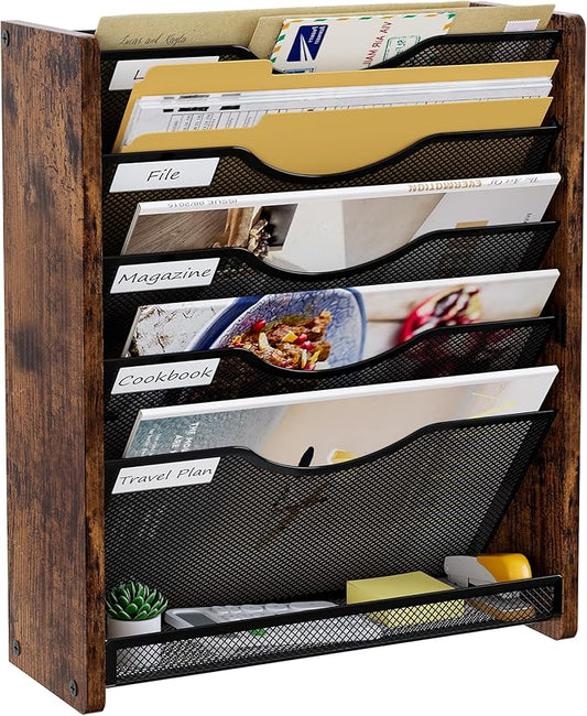 PAG-Mass Wall File Organizer,6 Tier Mesh Mail Organizer Wall Mounted,Hanging File Holder,Magazine Rack for Documents,Magazine,Literature,File,Mails,Envelopes
