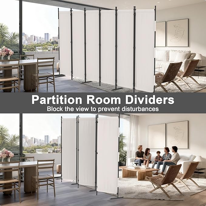 Kecreque 6 Panel Room Divider,6ft Folding Screen Portable Wall Partition Room Divider with 4 Metal Feet,Privacy Screen Indoor Doubles as a Cubicle Wall,Suitable for Bedroom Dressing Room Office