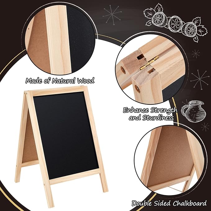 Henoyso 2 Pcs 16" x 10" Small Chalkboard Easel Tabletop Chalkboard Signs Menu Wooden A Frame Sandwich Board for Table, Double Sided with 2 Erasers for Bar Parties Display Home Decor(Wooden)