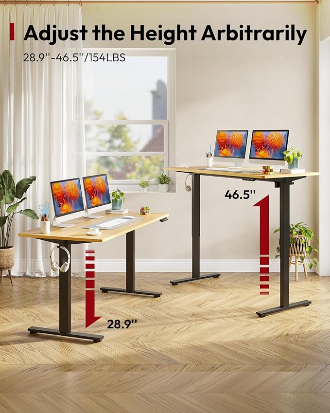 SANODESK Electric Standing Desk 48 x 30 Inches Whole-Piece Desktop Height Adjustable Stand Up Desk w/6-Button Controller Ergonomic Computer Desk for Home Office, Black Frame + Natural Tabletop
