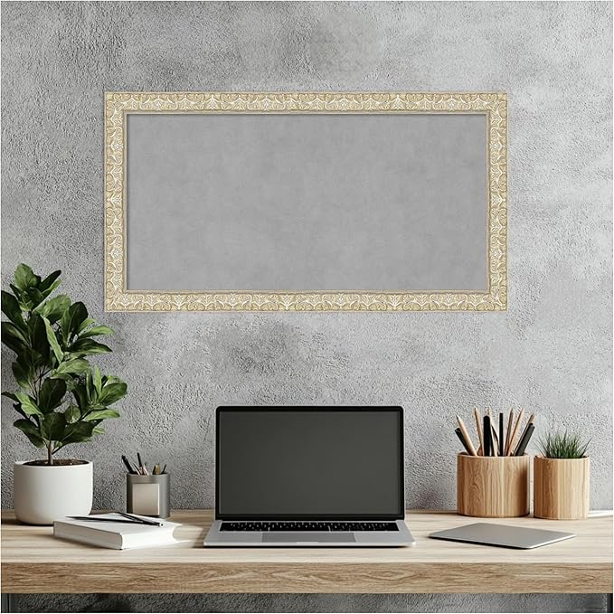 Amanti Art Silver Framed Magnetic Board 14x26 Small Vision Board for use with Magnets, 100% Metal Sheet to Display Items as Office Decor or for Home Organization in mudroom, Kitchen or Kids Room