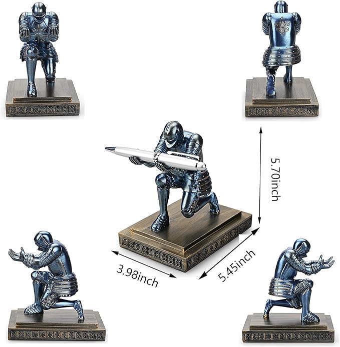 HDMbigmi Knight Pen Holder Pen Stand Desk Organizers and Accessories Resin Pencil Holder as Gift with a Fancy Pen for Office and Home Desk Organizer (Blue)