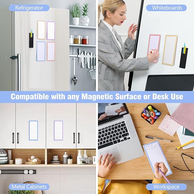 Thboxes 4 Pack Magnetic Note Pad for Fridge with Pen Holder, Totally 200 Sheets Magnetic To Do List, Grocery List, Shopping List, Memo Pads for Refrigerator（Light Color）