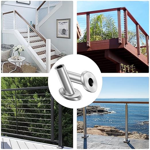 BLIKA 40 Pack 45 Degree 1/8" Angle Beveled Protector Sleeves, 45 Degree Wood Post Protector for 1/8" Stair Cable Railing, T316 Stainless Steel 45 Degree Protector Sleeves Cable Railing
