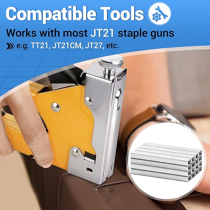 meite JT21 Staples, 1/4 Inch Galvanized Fine Wire Staples for Staple Gun - 7/16" Crown JT21 Staple Refill, Ideal for Upholstery, Crafts, Furniture (1 Case)