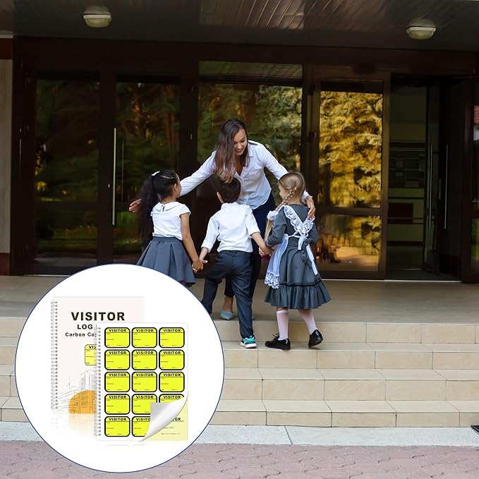 2 Pack of Visitor Badges Registry Log with Carbon Copy Protecting Privacy Pages Visitor Stickers 8.5x11 Inch Visitor Log Book School Church Business Pass Guest Book - 450 Badges 60 Memo Pages (2)