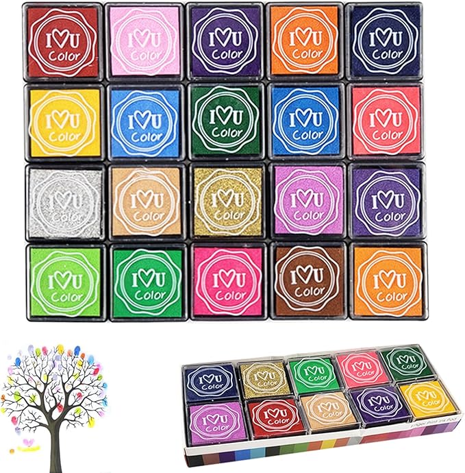 GTLZLZ Ink Pads for Kids, 20 Colors Craft Ink Pad, Washable Finger Ink Pads for Stamps, Paper, Scrapbooking, Wood Fabric