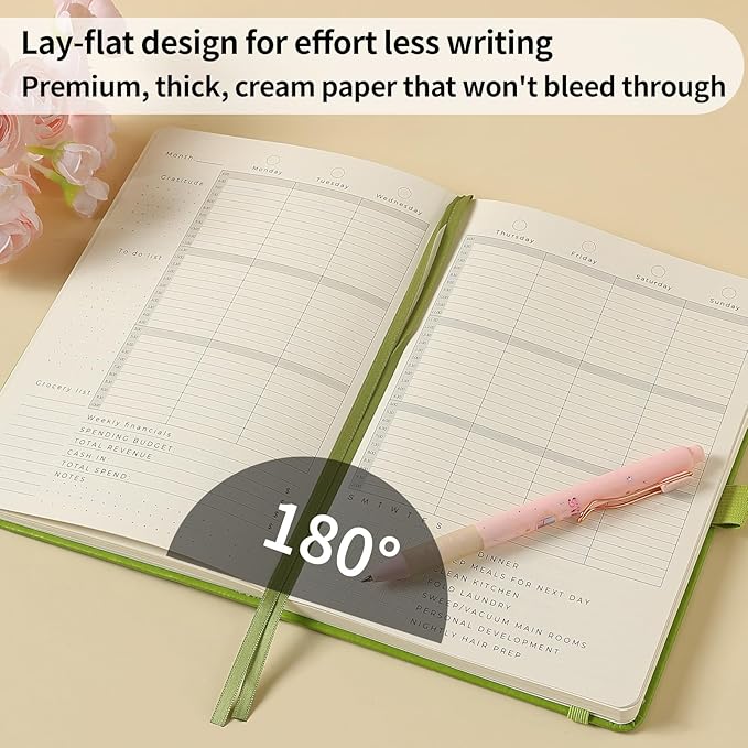 Crein Lynh 2025-2027 Premium Planner, Weekly & Monthly Calendar Planner with Budget & Goal Setting, January 2025 – December 2027, Tabs, Inner Pocket, Daily Journal Organizer for Women, A5, Green
