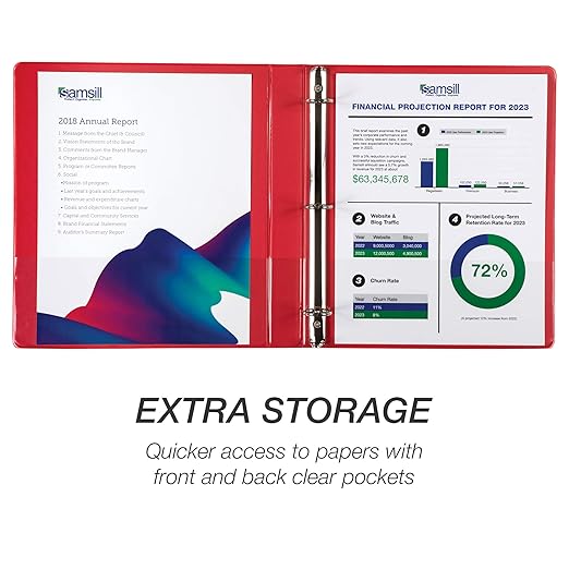 Samsill 1 Inch 3 Ring Binder, Made in USA, Economy Round Ring, Clear View Cover, 200 Sheet Capacity - for School, Home, Office - Ruby Red