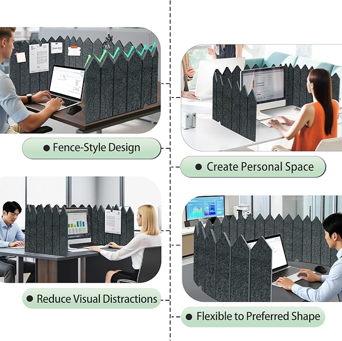 BXI Foldable Felt Desk Divider, 16.5 x 86 Inches Non-Tip Privacy Panel Partition, Versatile Cubicle Shield with Clips for Hanging Notes & Items, Acoustic Table Screen for Office Home Classroom