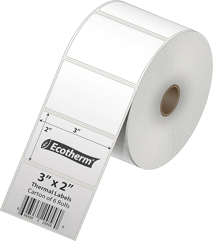 3" x 2" Thermal Labels | 6 Rolls | 7440 Labels | fits Zebra, Munbyn, Rollo, Godex, Arkscan, iDPRT, Offnova Thermal Label Printers and More | Blank White Adhesive Stickers by Ecotherm