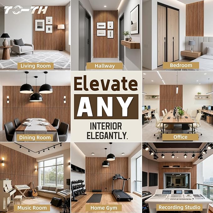 TO-TH Wood-Look Acoustic Wall Panels, 10 Pack 47.2” x 23.6” Sound Panels, Decorative Wood Panels for Wall Sound Dampening Panels for Home, Office, Basement, Cherry with Mitered Edges