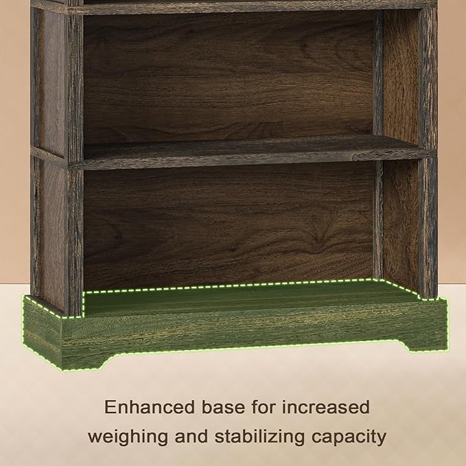 TVU 5-Tier Solid Wood Book Shelf, Floor Standing Bookcase, 65" H × 31.5" W × 11.8" D Bookshelf, Farmhouse Style Book Case with Arched Base, Suitable for Living Room, Study, Office, Rustic Brown