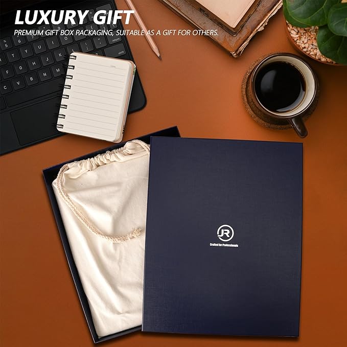 Full Grain Leather Portfolio with Magnetic Closure, Professional Business Padfolio Organizer for Men Women, A4 Document Folder, Card Slots, Pen Loop, 10x13", Luxury Gift Set