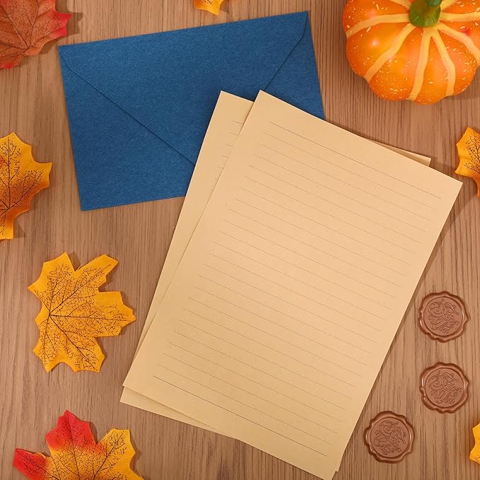 54 Pack Stationery Letter and Envelopes,Stationary Set Includ 30 Letter Paper 12 Envelopes and 12 Wax Seal Stickers for Love Letters,Party Invitations,Greeting Cards(Blue)