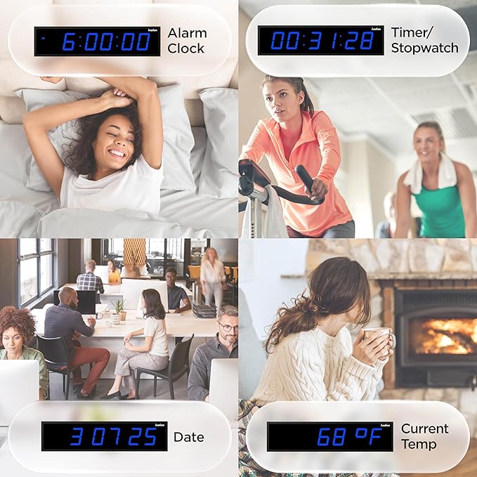 Ivation Oversized 24" Large Digital LED Clock | Big Digital Clock w/Multi-Function Display – Stopwatch, Timer, Alarms, Temp & Date | 6 Brightness Levels, Time Memory & Remote (Blue)