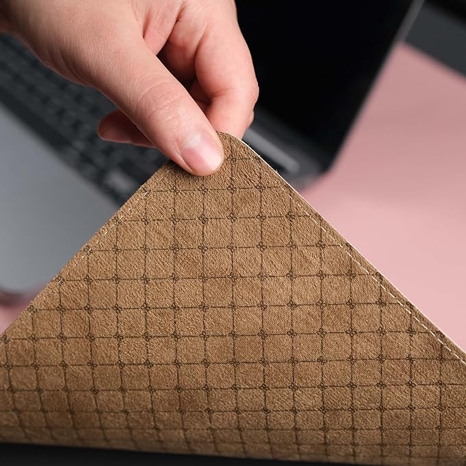 TORONATA Jersey Genuine Calfskin Leather Desk Pad, Office Desk Mat with Non-Slip Bottom, Smooth Surface for Mouse & Keyboard, Desk Protector (14.6x31.5 inches) (Pink)