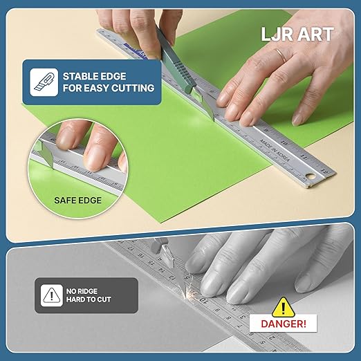 LJR ART 12 Inch Aluminum Cutting Ruler, Dual Scale Inch/Metric Measuring Tool with Precision Markings, Lightweight Straight Edge for Architects, Students, Engineers, and Designers