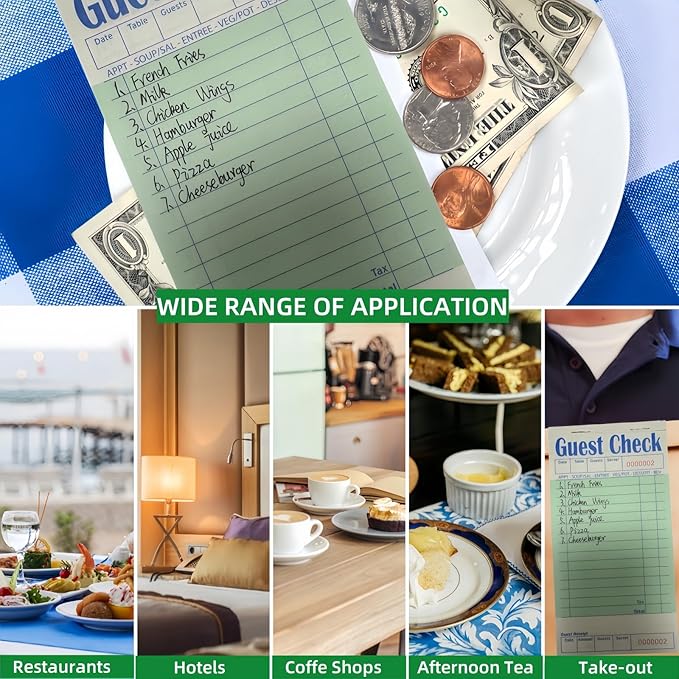 Guest Check Books 6 Pack, Guest Checks for Servers, Server Note Pads, Waitress Accessories Writing Pad, Thick Server Paper with Guest Receipts, Restaurant Supplies Order Pad Total 300 Sheets