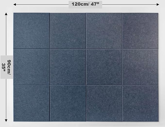 DECORITA Blue Felt Bulletin Board 47"x35" | Large Cork Pin Board Alternative for Office, Home & Classroom | Felt Wall Tiles (12-Pack) | Blue Classroom Decor Office Supplies | Denim Blue