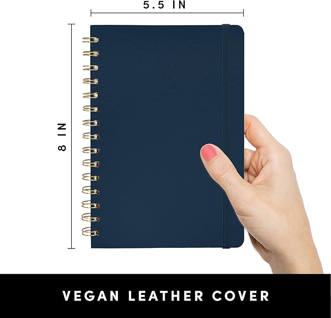 PAPERAGE Graph Paper Spiral Notebook & Journal, (Navy), 160 Pages, Medium 5.5 inches x 8 inches - 100 GSM Thick Graphing Paper, Hardcover, Double-Wire Grid Spiral Notebook