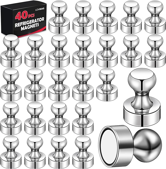 LOVIMAG Fridge Magnets 40Pcs Refrigerator Whiteboard Small Strong Magnet Classroom Kitchen Accessories Decorative Locker Set Decor Must Haves Office Calendar Refrigerador Magnetic Cute Crafts Silver
