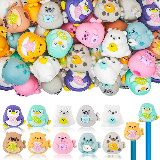 20 pcs Ocean Animal Pencil Topper Erasers for Kids Classroom Prizes, 3D Funny Pencil Top Erasers for Kids Class Treasure Box,Game Rewards,Party Favors, Non-Removable