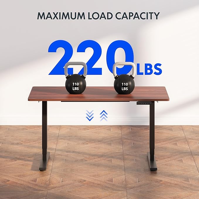 FLEXISPOT E6 3-Stage Dual Motor Electric Standing Desk 48 x 24 Sit Stand Up Desk, Holds 220 lbs, Adjustable Height w/Memory Presets, One-Piece Mahogany Desktop & Black Frame, Ships in 2 Boxes