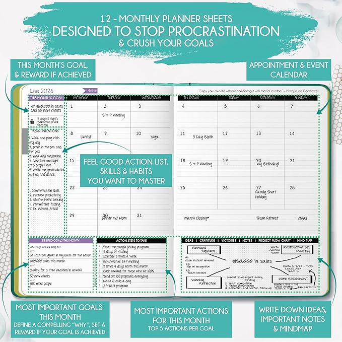 Law of Attraction Planner 2026 Deluxe with Productivity App | Weekly & Monthly Goal-Setting Planner, Life & Gratitude Journal | Include Foldable Vision Board, Gift Box & Stickers