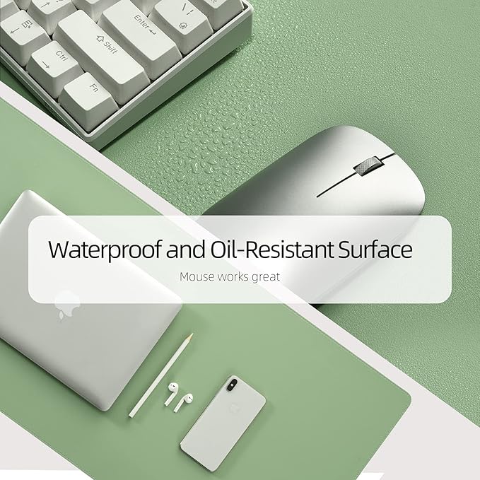 Wolaile PU Leather Desk Pad,36x17 in Large Computer Desk Mat,Waterproof Non-Slip Desk Blotter Protector,Light Green Big Keyboard Mouse Pad