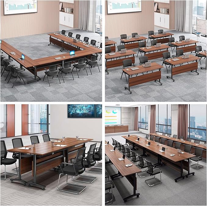 Conference Table Foldable Meeting Tables,Flip Top Mobile Training Table The folding conference table With Silent Wheels Is Convenient And Fast,Modern Mobile Meeting Tables (2pack 140*60*75)