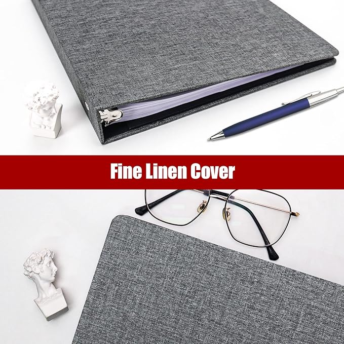 Vienrose 3 Ring Binder 1 Inch Round Rings with Linen Fabric Cover, Fits 8.5 x 11 Inch Paper, Durable Organizer for School, Office, Home, Recipes, Darkgrey