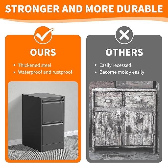 OPTYMIRA Metal File Cabinet with 2 Drawer Heavy Duty Home Office Steel Vertical Filing Lockable Cabinets for Legal/Letter Size,Assembly Required