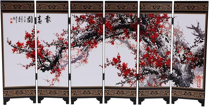 LUOZZY Chinese Style Mini Screen Ornaments Desktop Wooden Panel Divider Creative Folding Small Screen Props for DIY Crafts Home Office Tabletop Decor