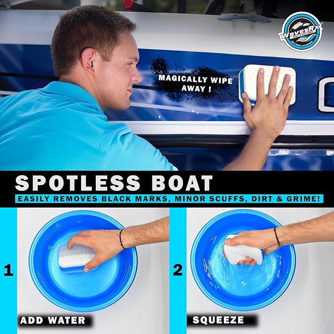 WAVESRX Marine Scuff and Dirt Eraser Sponges for Boats, Jet Ski & PWC | Magic Cleaning Pads Effortlessly Remove Deck Marks, Scratches, Black Streaks and Grease | No Harsh Chemicals