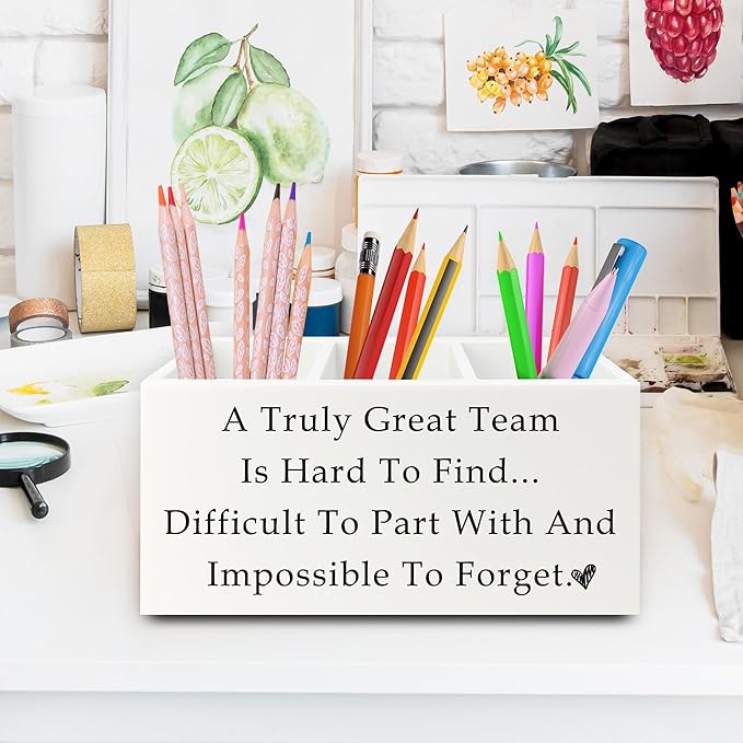 XPH Team Office Pen Pencil Holder Organizer for Desk, Team Appreciation Gifts for Employees, Gifts for Coworkers Women Men Wooden Box Sign for Home Office Desk Tabletop Decorations