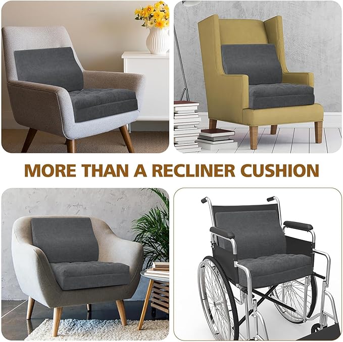 TANYOO Recliner Cushion for Elderly with Lumbar Support Pillow - 20x20x5 Inch Extra Thick Recliner Seat Cushion for Seniors Relief Back Pain and Tailbone Pain from Long Sitting Non-Slip Bottom