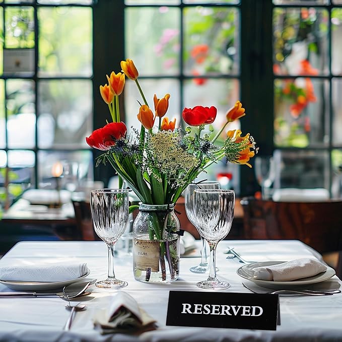 14 Pcs Reserved Table Signs, Black Reserved Signs Reserved Seating Signs, Reserved Table Signs Acrylic Reserved Table Tent Signs, Reservation Seat Signs for Wedding Restaurant Office Meeting Chairs