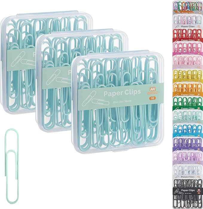 NEEWAY Colorful Large Paper Clips, 2 Inch Jumbo Paper Clips, 150 Count, 3 Pack of 50 (Light Green)