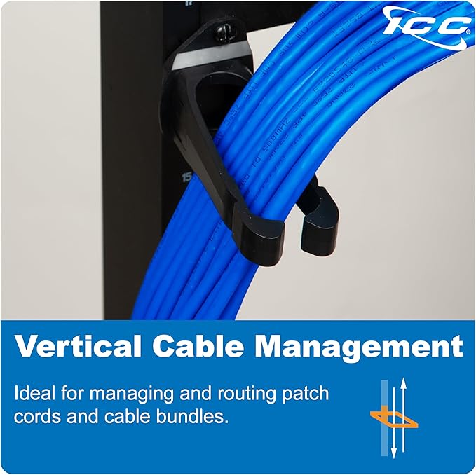 ICC 1.25” Plastic Cable Management Ring, Vertical, Rack or Wall Mount, Pack of 1 – Cable Organizer for Structured Wiring and Data Center Racks