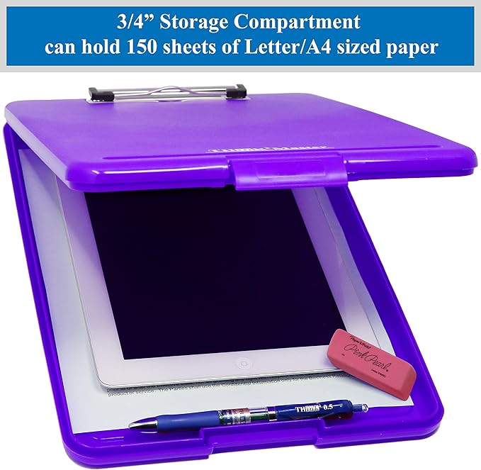 Think2Master [3 Pack] Purple Plastic Storage Clipboard. | 25% Heavier & Sturdier| Heavy Duty and Won’t Flex Like Other Brands (Compare The Weight). Storage Compartment Holds 150 Letter Sized Paper.