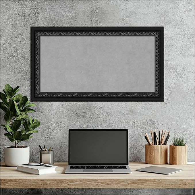 Amanti Art Black Framed Magnetic Board 16x28 Small Vision Board for use with Magnets, 100% Metal Sheet to Display Items as Office Decor or for Home Organization in mudroom, Kitchen or Kids Room