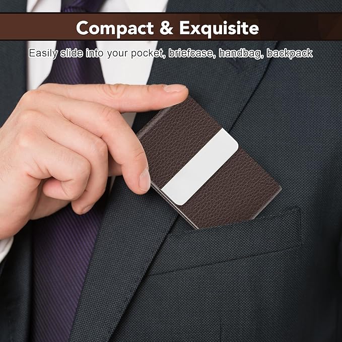 DMFLY Business Card Holder with Ultra Slim Design, Business Card Case with Premium PU Leather, Suit Pocket Metal Card Holder for Women/Men, Magnetic Closure Quick Access Cards