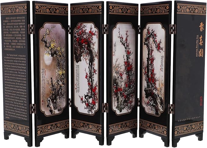 LUOZZY Chinese Style Mini Screen Ornaments Desktop Wooden Panel Divider Creative Folding Small Screen Props for DIY Crafts Home Office Tabletop Decor