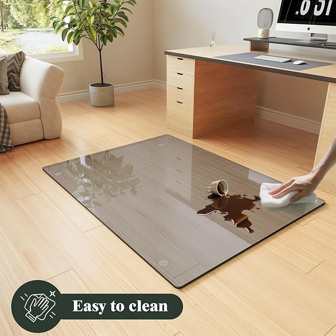 Koonmi Tempered Glass Chair Mat for Hardwood Floors & Carpets, 42" x 48“ Grey Heavy Duty Office Floor Protector, Scratch & Dust Concealing, Noise-Free for Home Office Desk