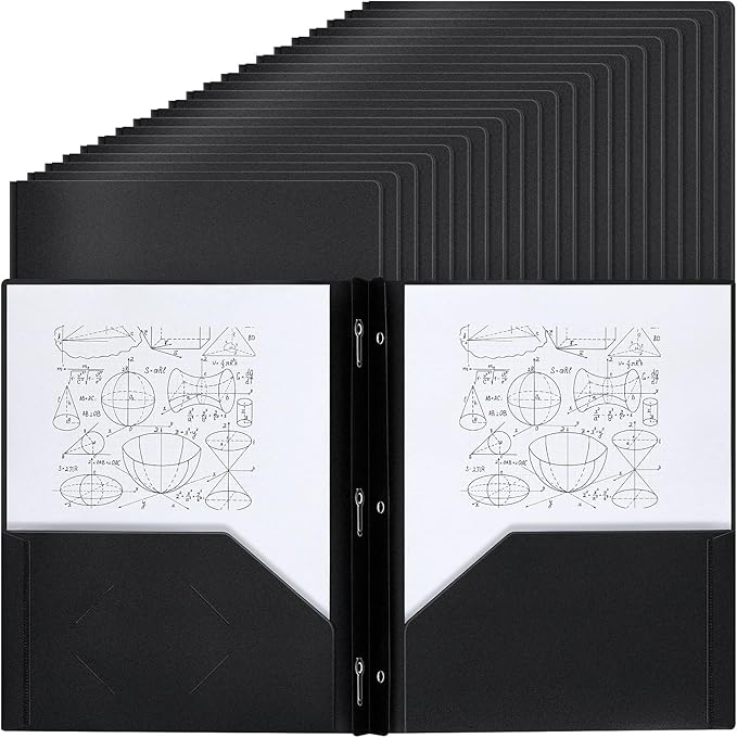 Lincia 100 Pcs Plastic Folders with Pockets and Prong Folders with Prongs 2 Pockets for Office, School for Students, Teachers, Office Workers(Black)